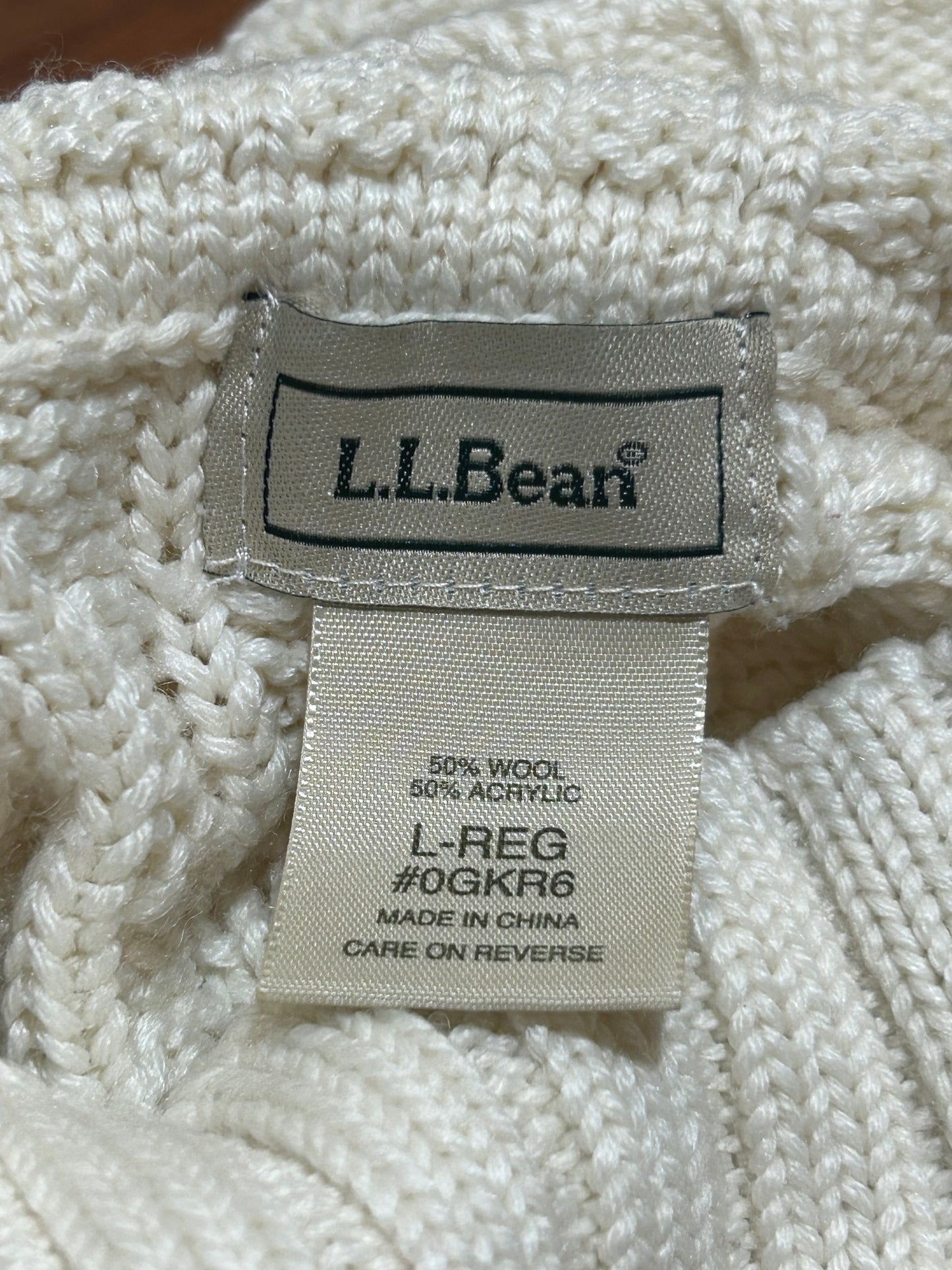 L.L. Bean: white cable knit sweater