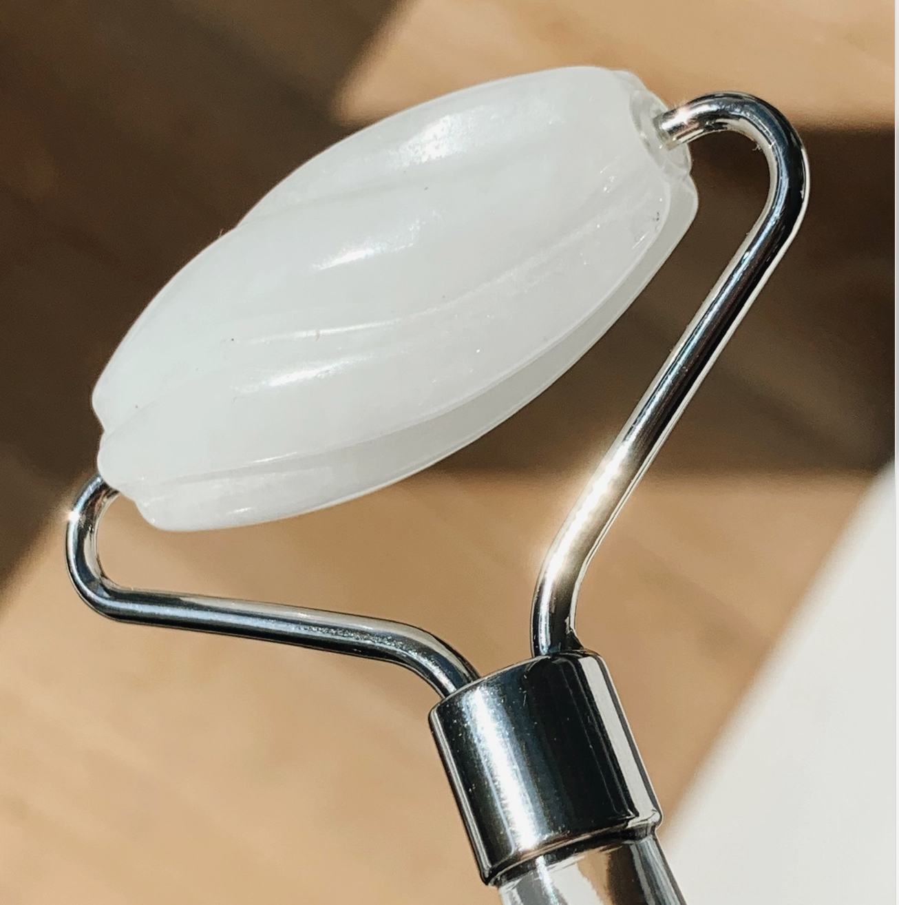 White Jade & Stainless Steel Dual Action Roller