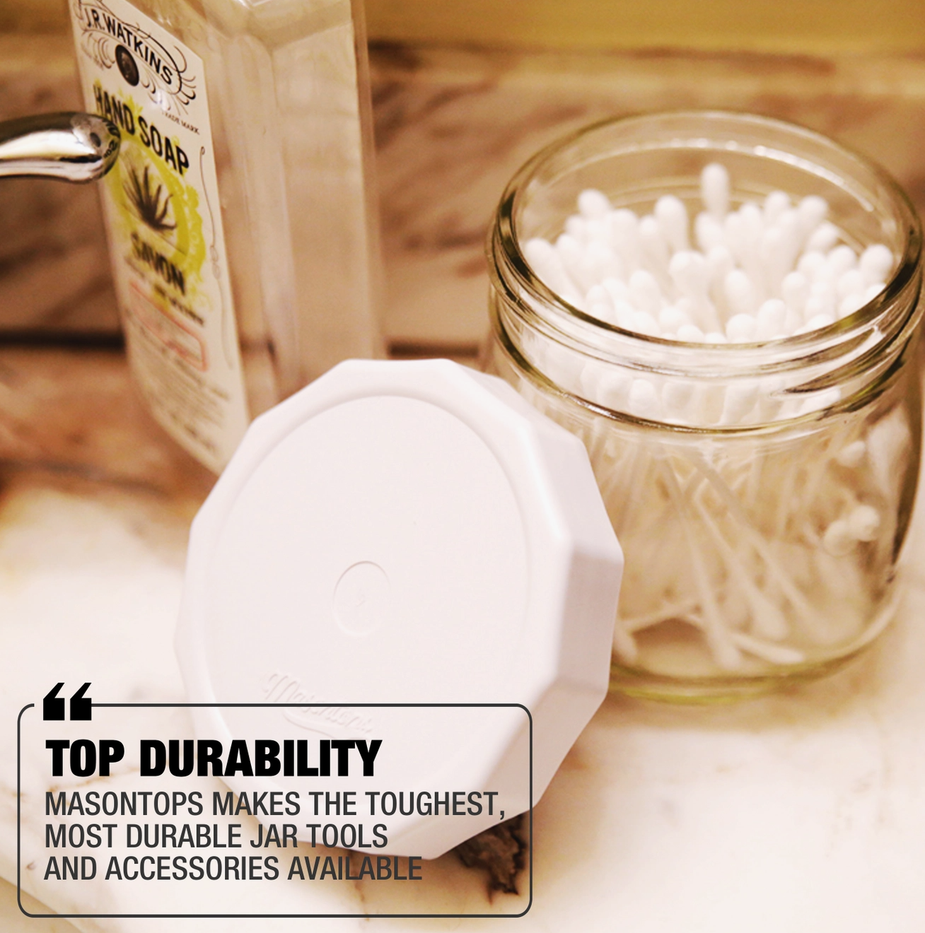 White Tough Top Plastic Mason Jar Lids (Wide Mouth)