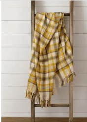 Brushed Cotton Flannel Throw - Mustard, Warm Gray