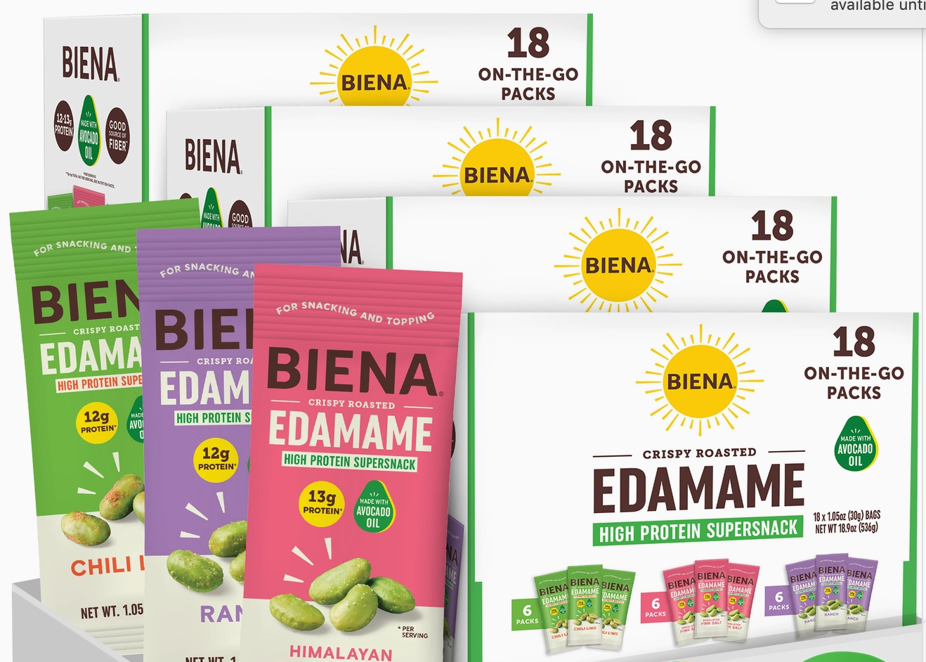 Biena 18 on-the-go packs of Edamame variety pack