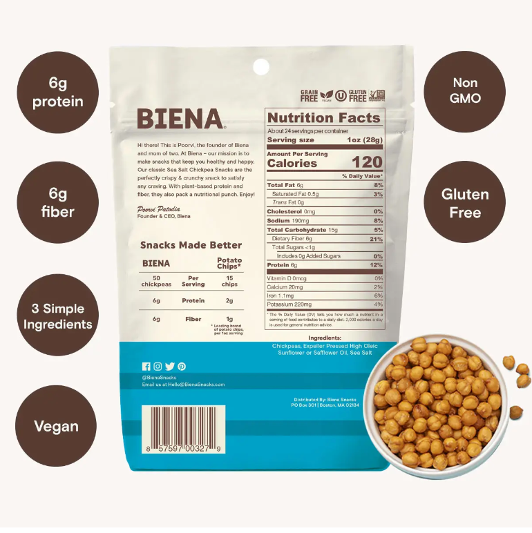 Biena Roasted Chickpea Snacks Sea Salt 5 oz