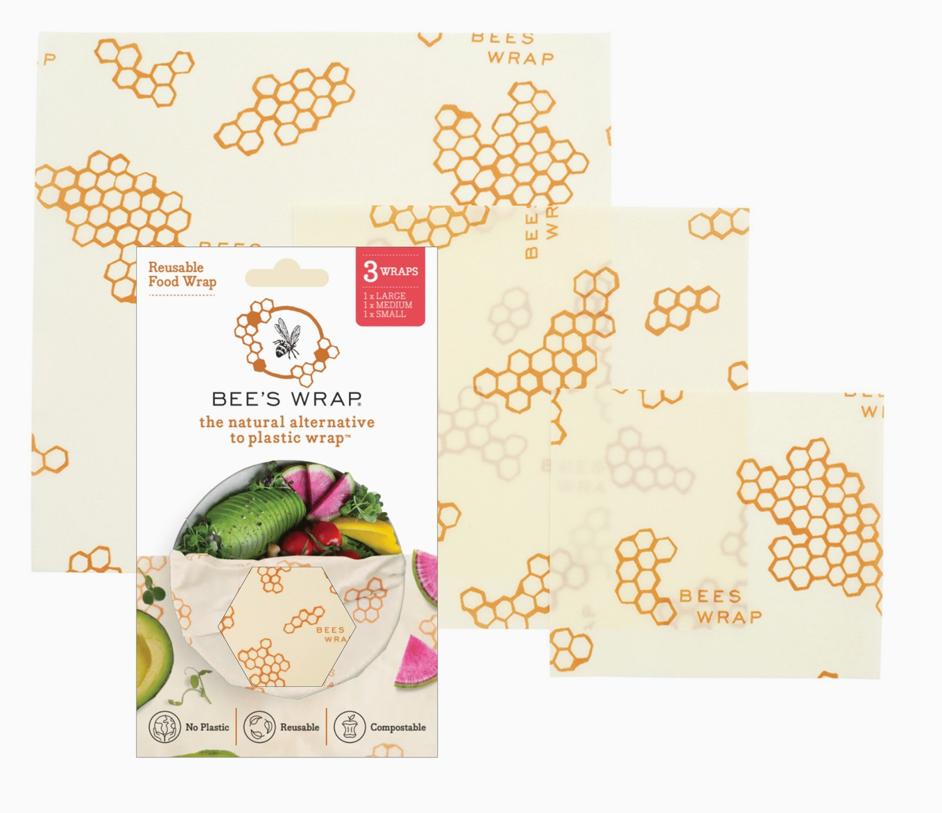 Bee’s Wrap: Assorted 3 Pack - Honeycomb Print